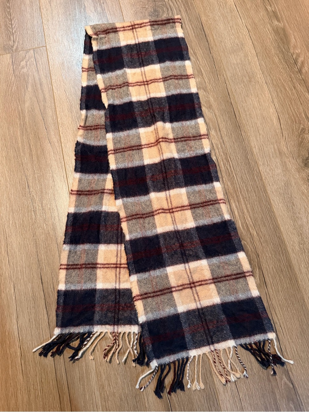 Johnstons of Elgin 100% Cashmere Scarf Tan Black Plaid Long Winter